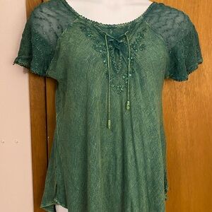 Advance Apparels Green Lace Detail Blouse 100% Cotton